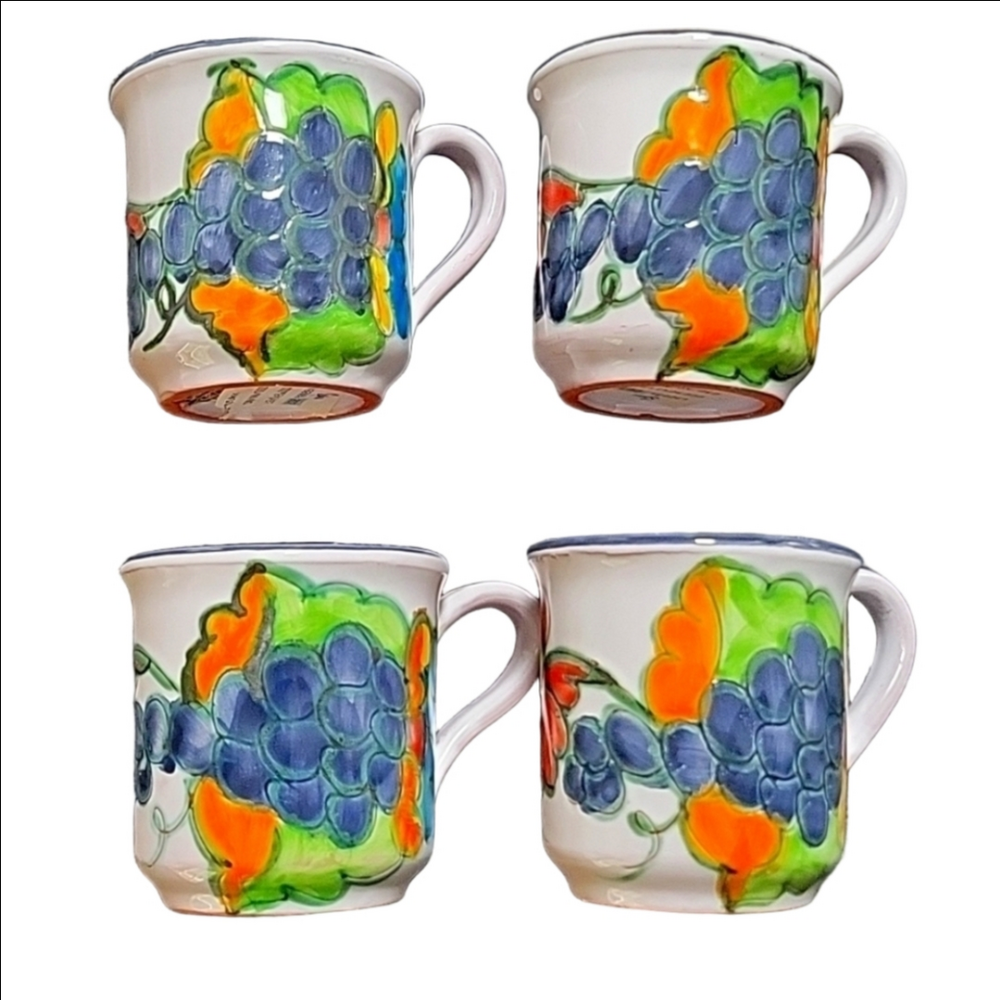 Himark Portugal Red Clay Ware Pottery Hand Painted Sign Celina Coffee 4 Mugs New